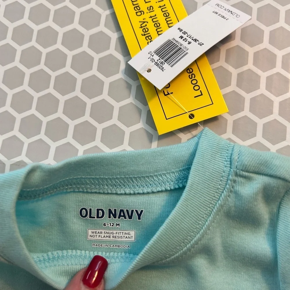 NWT Old Navy Light Blue Shark & Sea Creature Pajama Set Size 6-12M